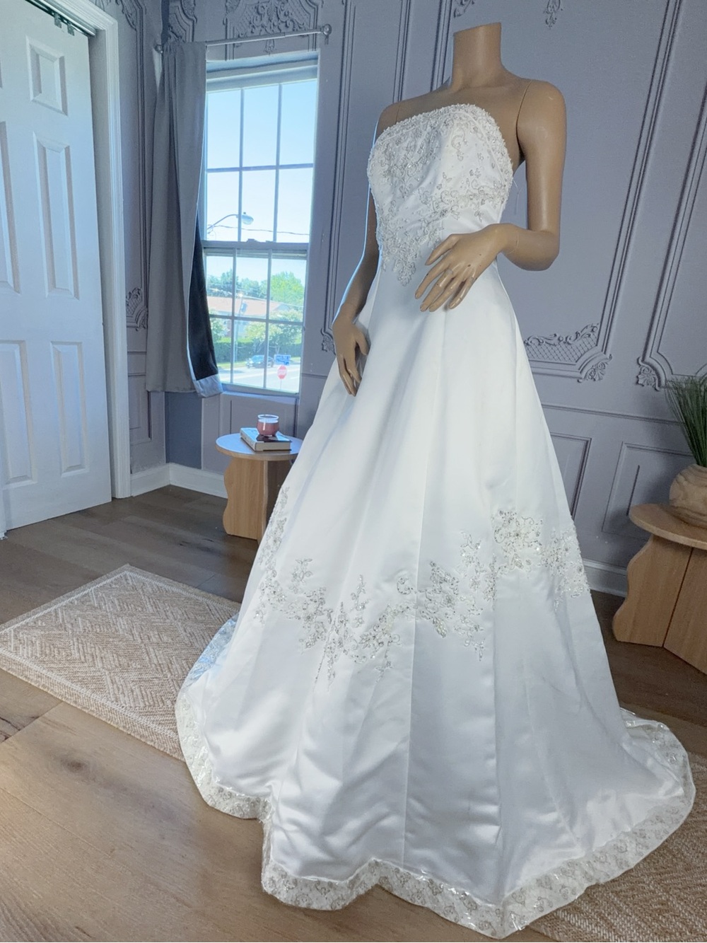 Mori Lee Wedding Dress Size 10 Strapless Beaded Satin Ball Gown